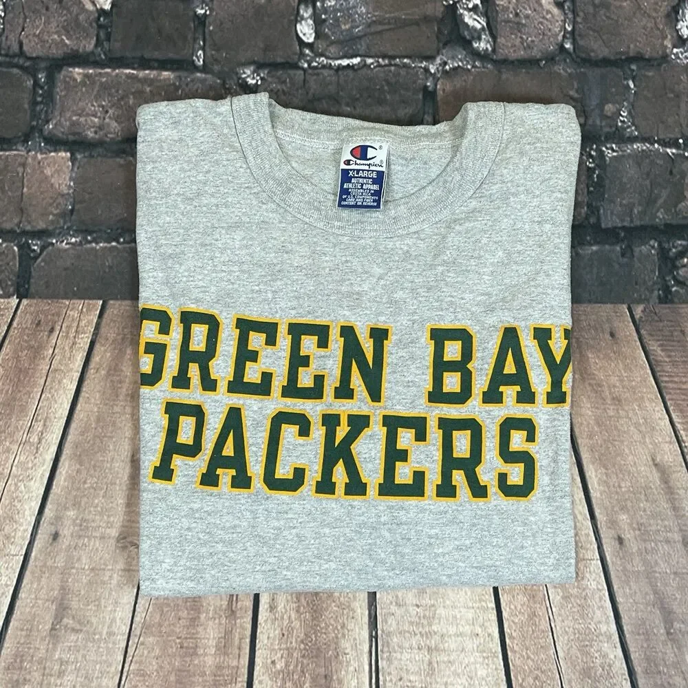 Vintage Green Bay Packers Champion Spellout NFL T-Shirt Block Letters Size XL - Picture 2 of 8